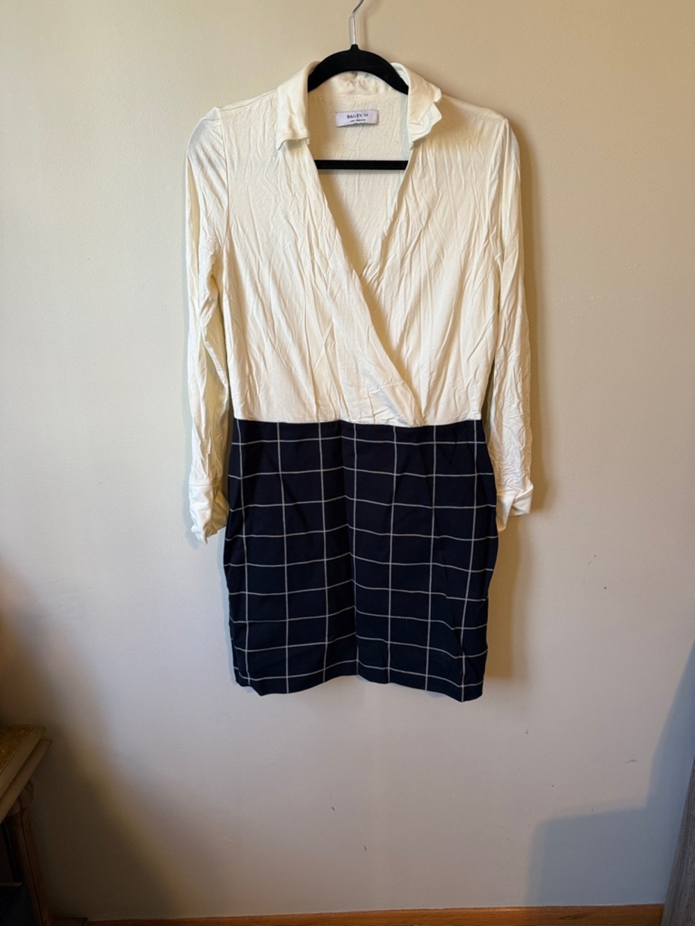 Bailey 44 Two-Tone Wrap Dress in Cream and Navy Windowpane